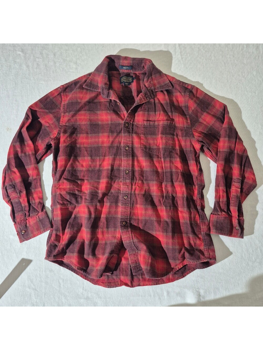 Pendleton Mason Red Plaid L Large Flannel button front shirt